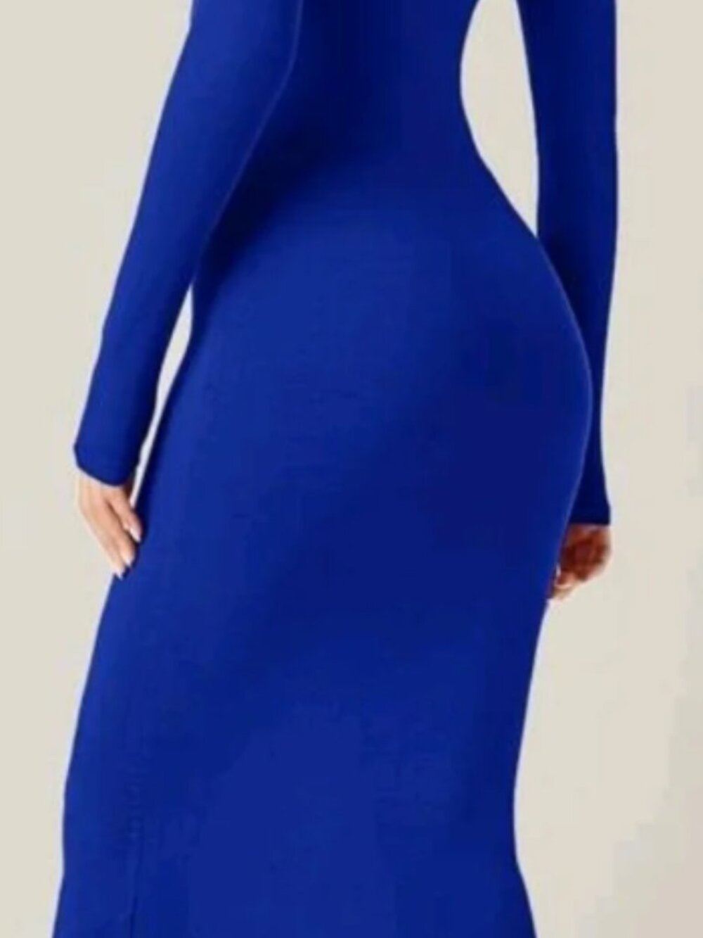 SHEIN Cobalt Blue Long Sleeve Midi Bodycon Dress Sz L - Picture 2 of 8